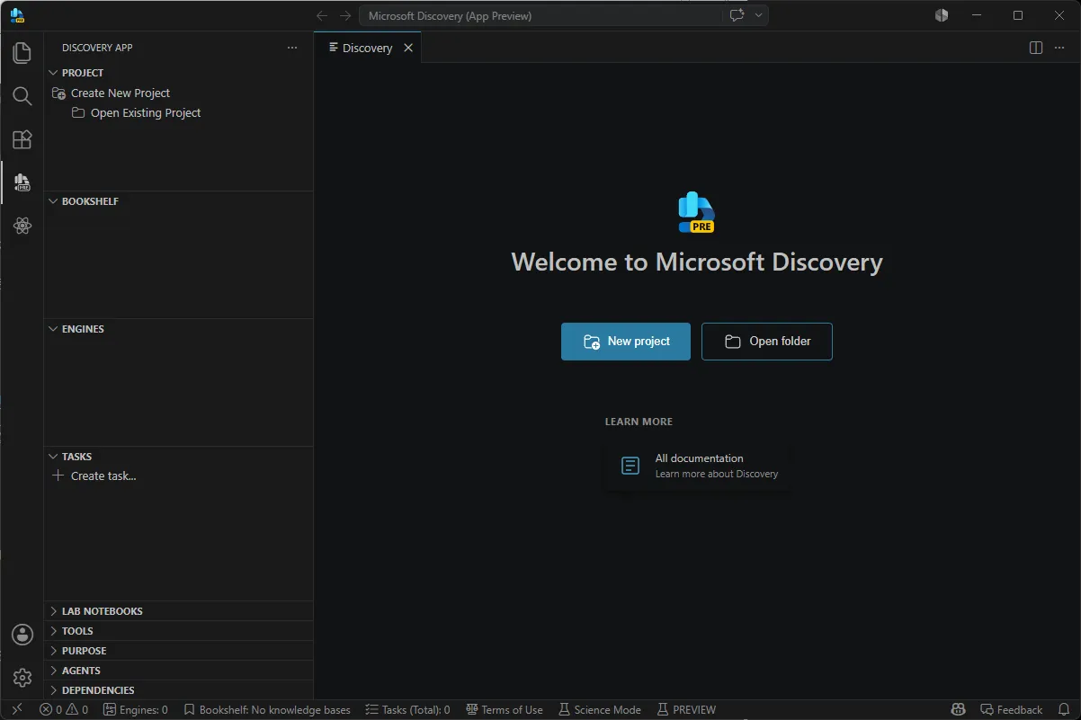 Microsoft Discovery アプリの画面